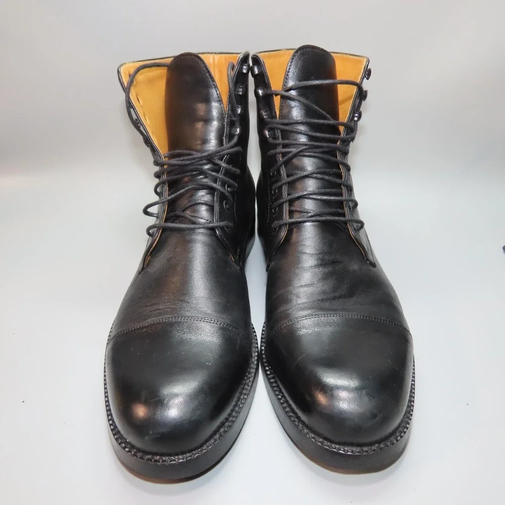 Men's Beckett Simonon Boots Black Leather‎ Lorenzo Dress Cap Toe Lace Up 10.5